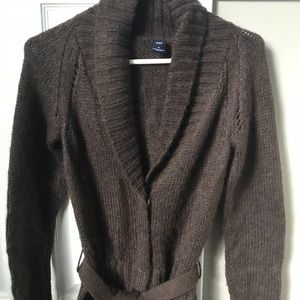 Button down brown cardigan with belt